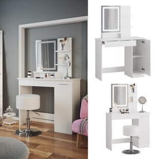 Vicco Schminktisch Frisiertisch Schminkkommode Julia Weiß LED-Spiegel Hocker 90x138 cm modern Schlafzimmer Kommode Schublade Ablage Aufbewahrung Kosmetiktisch Schminkkonsole Make-Up-Tisch 