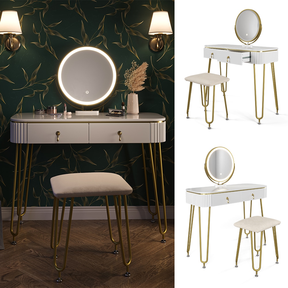 Vicco Schminktisch Frisiertisch Schminkkommode Grace Wei&szlig; Hochglanz LED-Spiegel Hocker 100x126 cm modern Schlafzimmer Kommode Schublade Ablage Aufbewahrung Kosmetiktisch Schminkkonsole Make-Up-Tisch 