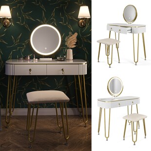 Vicco Schminktisch Frisiertisch Schminkkommode Grace Weiß Hochglanz LED-Spiegel Hocker 100x126 cm modern Schlafzimmer Kommode Schublade Ablage Aufbewahrung Kosmetiktisch Schminkkonsole Make-Up-Tisch 