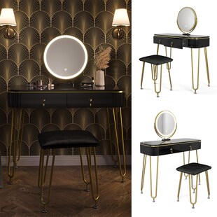 Vicco Schminktisch Frisiertisch Schminkkommode Grace Schwarz Hochglanz LED-Spiegel Hocker 100x126 cm modern Schlafzimmer Kommode Schublade Ablage Aufbewahrung Kosmetiktisch Schminkkonsole Make-Up-Tisch 