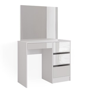 Vicco Schminktisch Frisiertisch Frisierkommode Sherry Weiß Schminkspiegel 90x75 cm modern Schlafzimmer Kommode Schublade Ablage Aufbewahrung Kosmetiktisch Make-Up-Tisch Hochglanz 