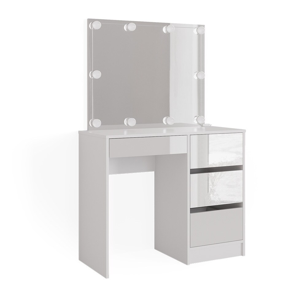 Vicco Schminktisch Frisiertisch Frisierkommode Sherry Wei&szlig; Schminkspiegel LED 90x75 cm modern Schlafzimmer Kommode Schublade Ablage Aufbewahrung Kosmetiktisch Make-Up-Tisch Hochglanz 