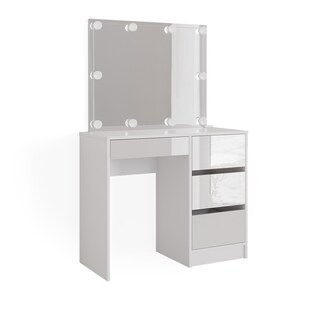 Vicco Schminktisch Frisiertisch Frisierkommode Sherry Weiß Schminkspiegel LED 90x75 cm modern Schlafzimmer Kommode Schublade Ablage Aufbewahrung Kosmetiktisch Make-Up-Tisch Hochglanz 