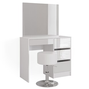 Vicco Schminktisch Frisiertisch Frisierkommode Sherry Weiß Schminkspiegel Hocker 90x75 cm modern Schlafzimmer Kommode Schublade Ablage Aufbewahrung Kosmetiktisch Make-Up-Tisch Hochglanz 