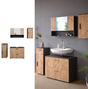 Vicco Badmöbelset Irma Anthrazit Eiche modern 80 cm 30 cm Badezimmerschrank Badschrank Badezimmermöbel Waschtischunterschrank Spiegelschrank Midischrank Hängeschrank Schranktür Schrankschublade 