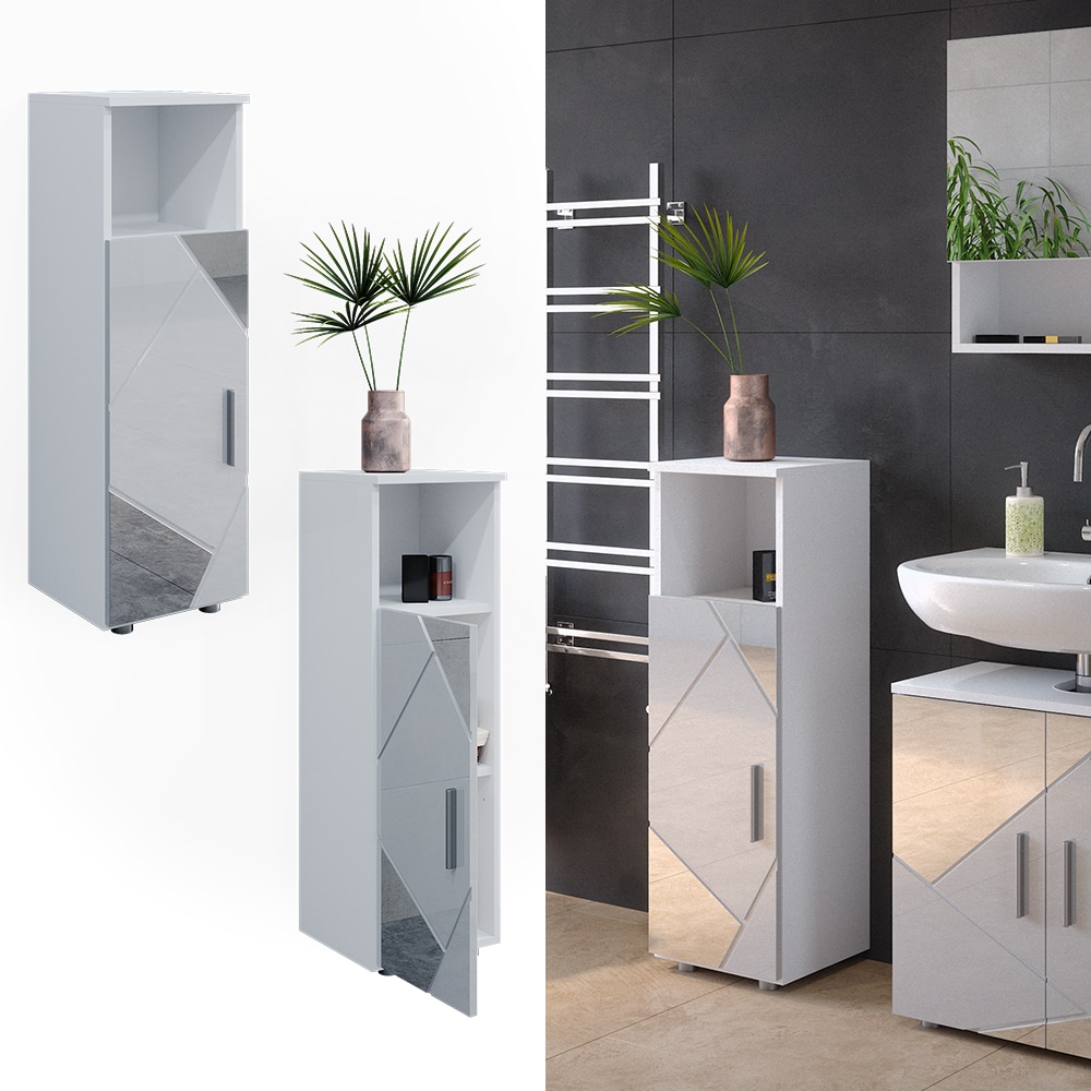 Vicco Spiegelmidischrank Badschrank Badezimmerm&ouml;bel Irma Wei&szlig; Hochglanz modern 30x95 cm Badezimmer Schrank Badm&ouml;bel Schrankt&uuml;r Schrankfach Schrankschublade Ablage Aufbewahrung Dekospiegel 