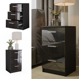 Vicco Nachtkommode Nachttisch Nachtschrank Irma Schwarz Hochglanz 38x66 modern Einzel Schlafzimmer Schrank Beistellschrank Nachtkonsole Nachttischchen Schlafzimmermöbel Schrankschublade Aufbewahrung 