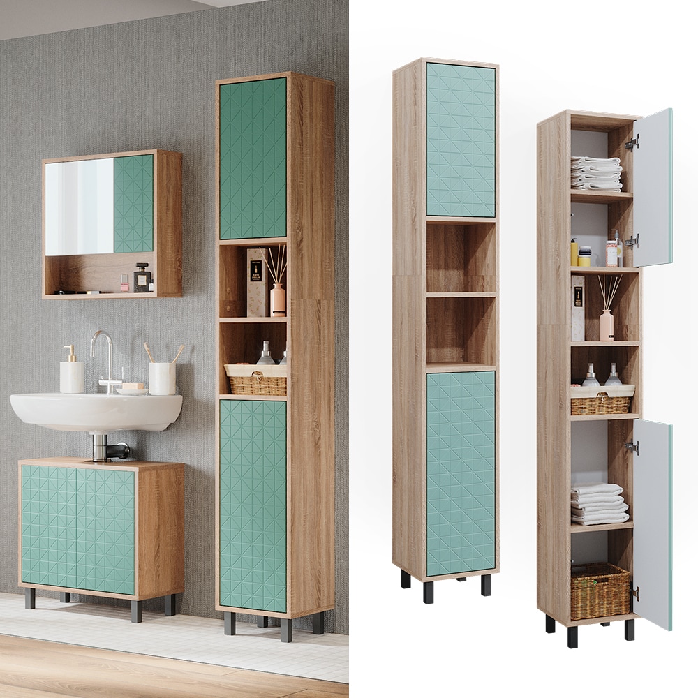 Vicco Hochschrank f&uuml;r Badezimmer Agasta 30cm schmal sonoma, Badschrank 3D Optik 