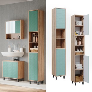 Vicco Hochschrank für Badezimmer Agasta 30cm schmal sonoma, Badschrank 3D Optik 