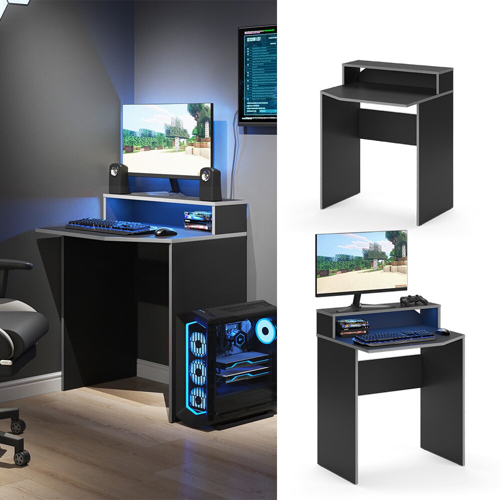 HSH Grauer Schreibtisch 150 Cm – Moderner PC Tisch Mit Kunstmarmor & Holz, Metall-Gestell Für Homeoffice, Gaming & Studium