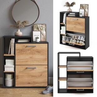 Vicco Schuhkipper Schuhregal Schuhschrank Orlando Eiche Anthrazit 80x90 modern Flur Schrank Flurregal Schuhorganizer Schuhablage Flurmöbel Schranktür Schrankfach Ablage Aufbewahrung Schuhtrommel 