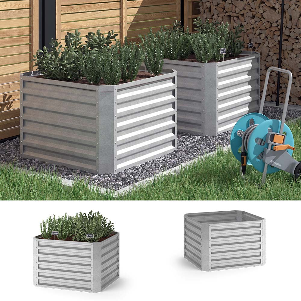OK-Living Hochbeet Kr&auml;uterbeet Gem&uuml;sebeet 90x60x90 cm rechteckig Stahl verzinkt 