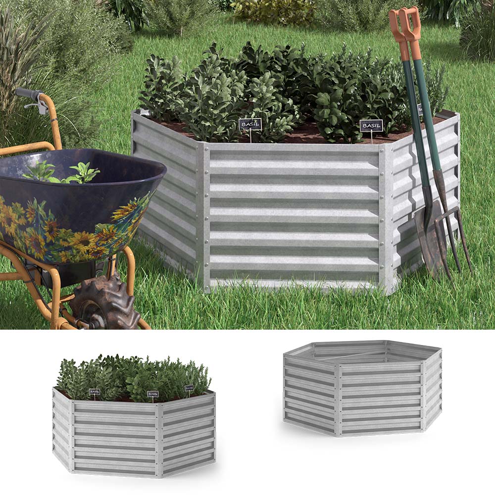 OK-Living Hochbeet Kr&auml;uterbeet Gem&uuml;sebeet 129x60x129 cm sechseckig Stahl verzinkt 