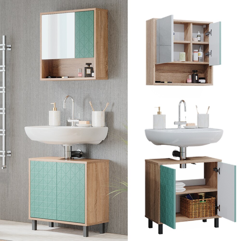 Vicco Badm&ouml;bel-Set Agasta sonoma, Badezimmerschr&auml;nke 3D Optik 