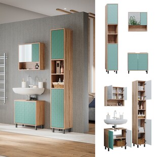 Vicco Badmöbel-Set Agasta sonoma, Badezimmerschränke 3D Optik 