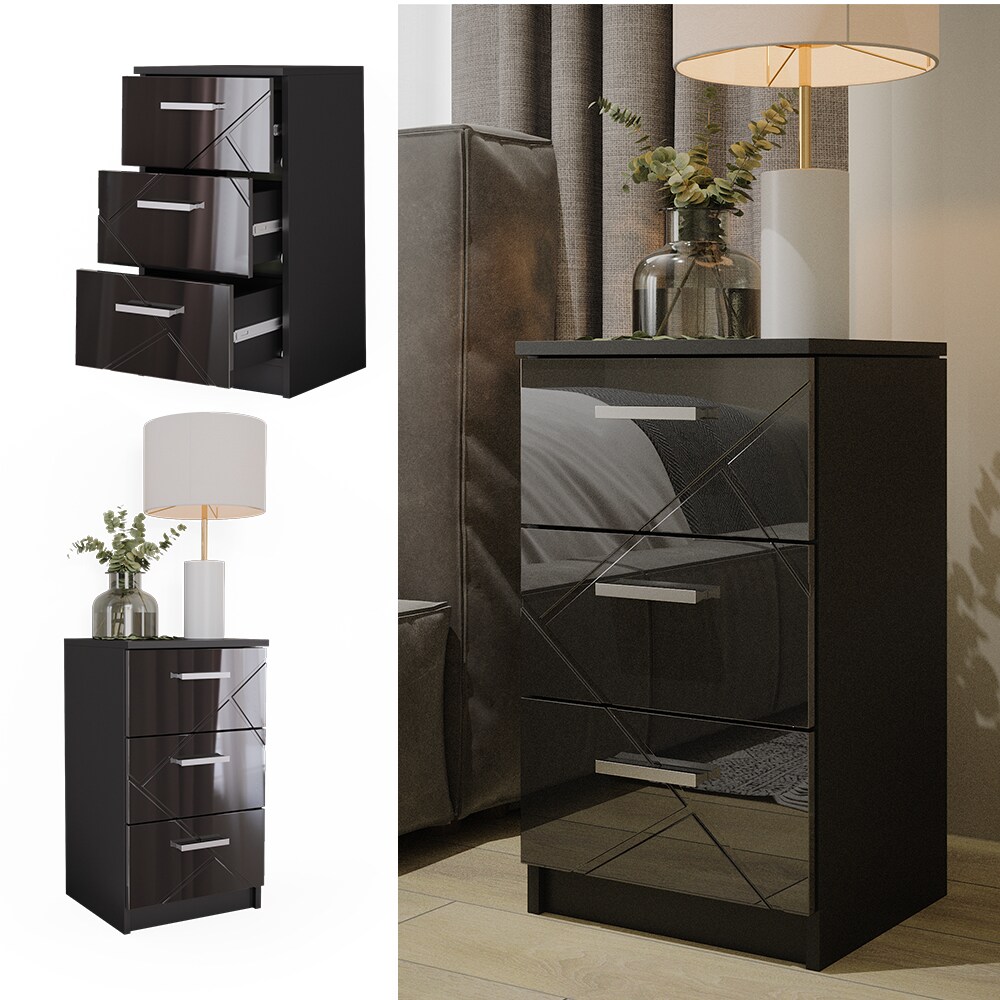 Vicco Nachtkommode Nachttisch Nachtschrank Irma Schwarz Hochglanz 38x66 modern 2er Set Schlafzimmer Schrank Beistellschrank Nachtkonsole Nachttischchen Schrankschublade Schlafzimmerm&ouml;bel Aufbewahrung 