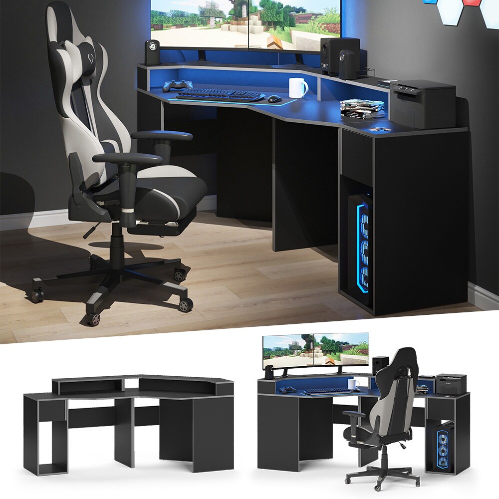 Vicco Computerm&ouml;belset Kron Schwarz Grau modern Eckcomputertisch Schreibtisch Computerschrank B&uuml;rotisch PC-Tisch Arbeitszimmer Homeoffice B&uuml;rom&ouml;bel Monitorempore 