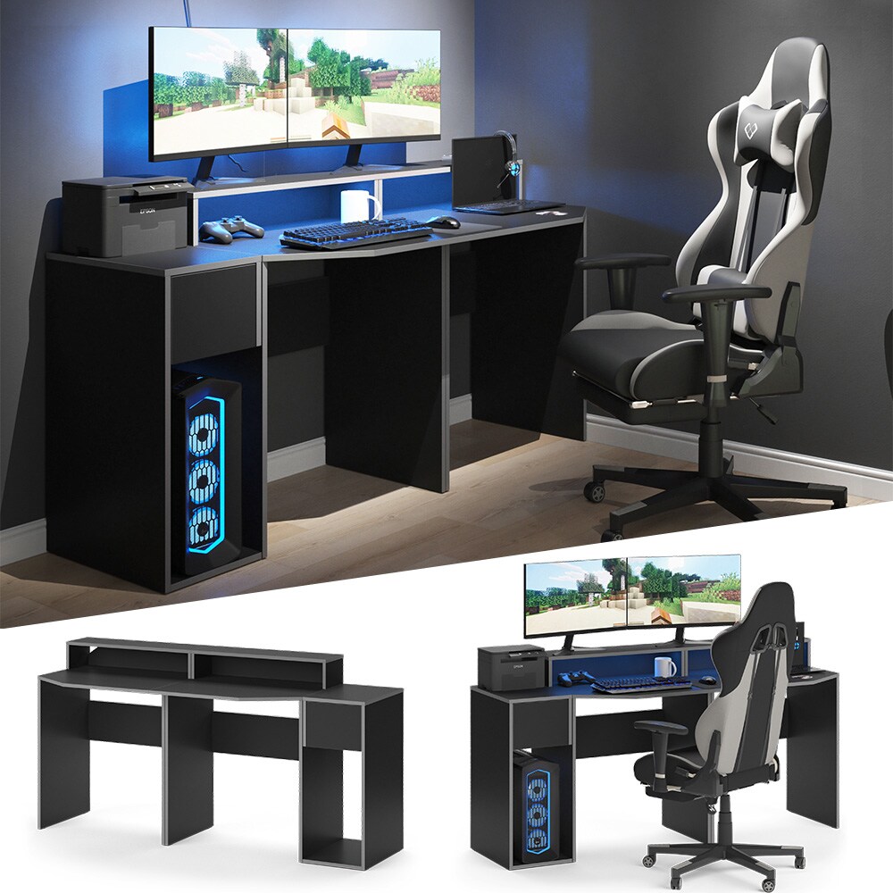 Vicco Computerm&ouml;belset Kron Schwarz Grau modern Computertisch Computerschrank Schreibtisch B&uuml;rotisch PC-Tisch Arbeitszimmer Homeoffice B&uuml;rom&ouml;bel Monitorempore 