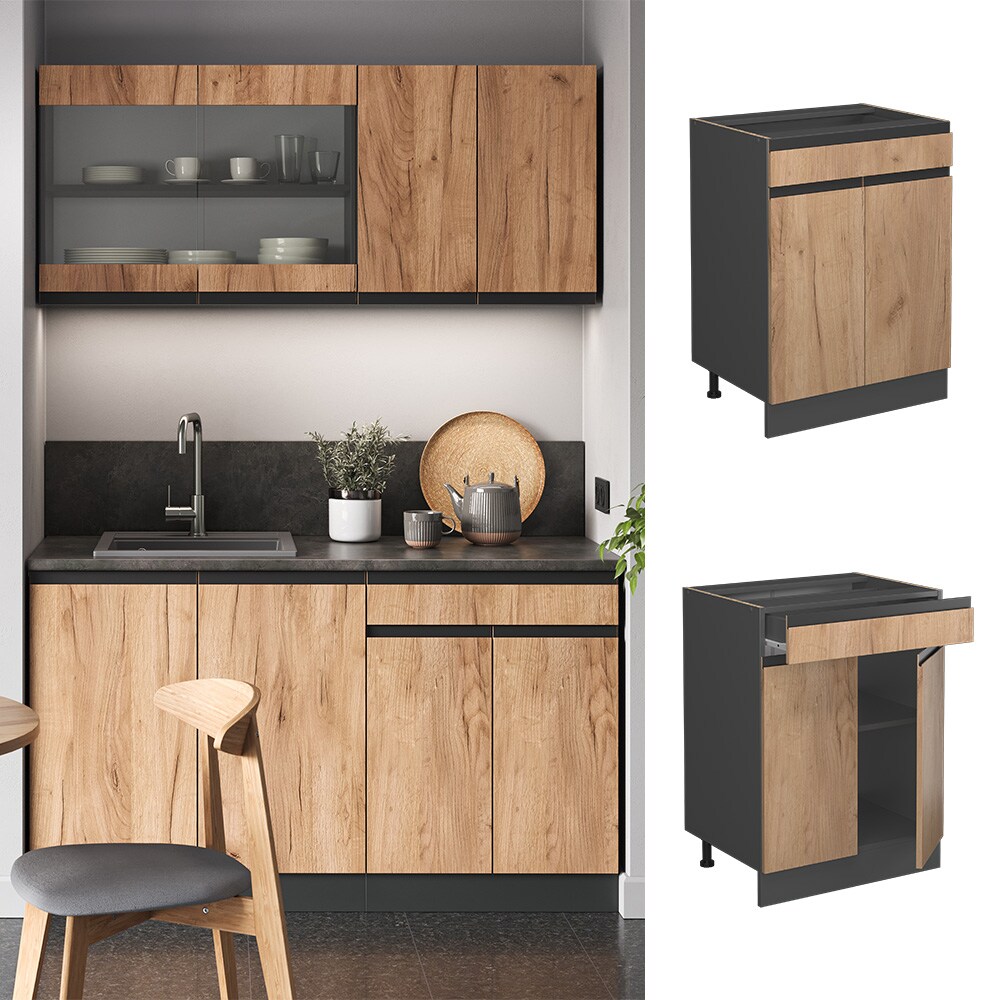 Vicco Schubunterschrank K&uuml;chenschrank K&uuml;chenm&ouml;bel R-Line J-Shape Anthrazit Eiche 60 cm modern 