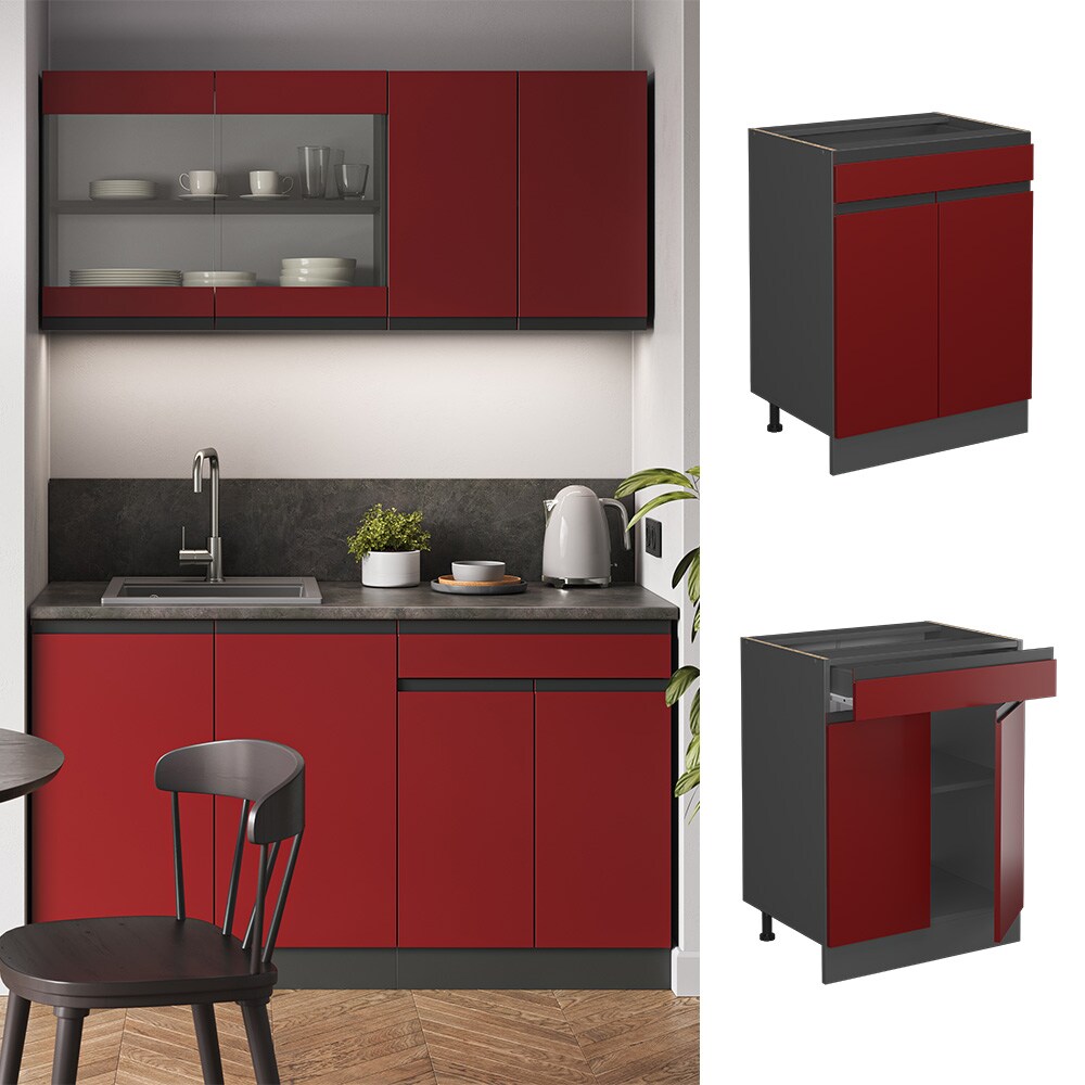 Vicco Schubunterschrank K&uuml;chenschrank K&uuml;chenm&ouml;bel R-Line J-Shape Anthrazit Rot 60 cm modern 
