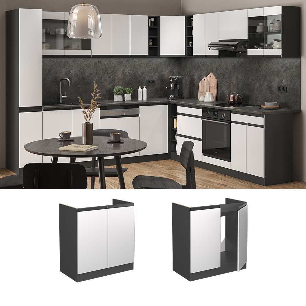 Vicco Sp&uuml;lenunterschrank K&uuml;chenschrank K&uuml;chenm&ouml;bel R-Line J-Shape Anthrazit Wei&szlig; 80 cm modern 