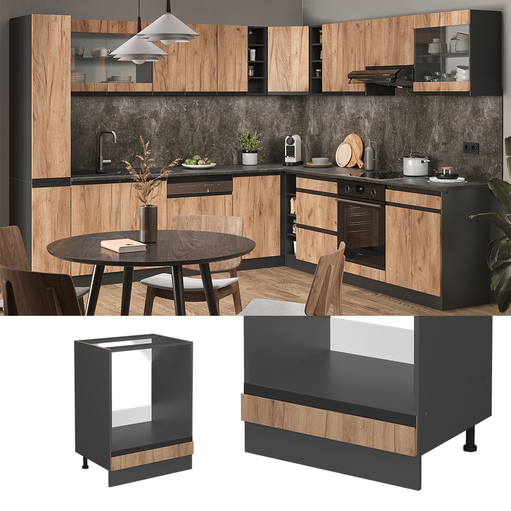 Vicco Herdschrank K&uuml;chenschrank K&uuml;chenm&ouml;bel R-Line J-Shape Anthrazit Eiche 60 cm modern 