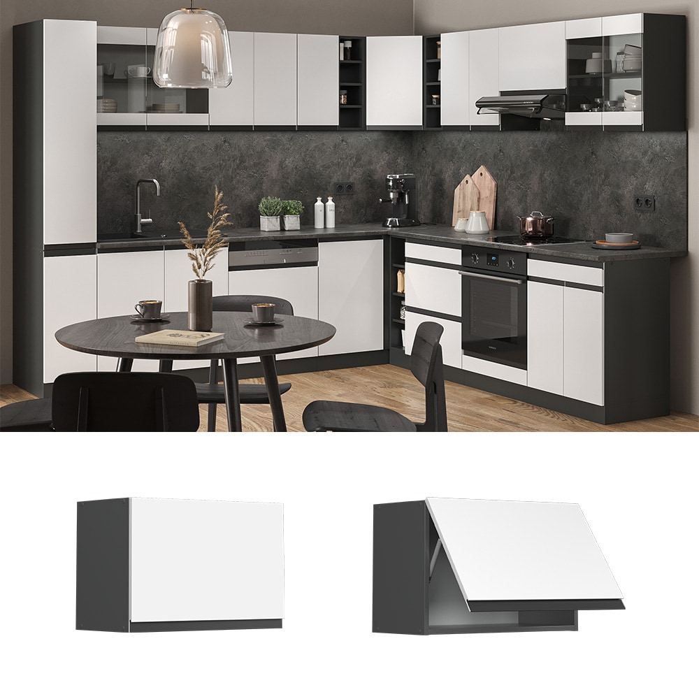 Vicco H&auml;ngeschrank flach K&uuml;chenschrank K&uuml;chenm&ouml;bel R-Line J-Shape Anthrazit Wei&szlig; 60 cm modern 