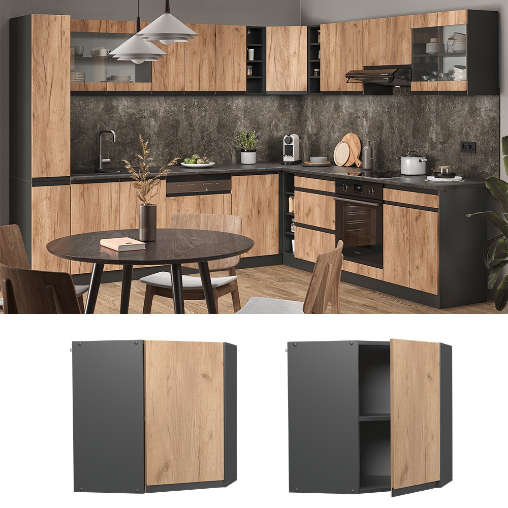 Vicco Eckh&auml;ngeschrank K&uuml;chenschrank K&uuml;chenm&ouml;bel R-Line J-Shape Anthrazit Eiche 57 cm modern 