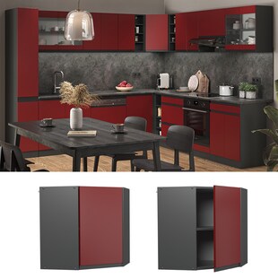 Vicco Eckhängeschrank Küchenschrank Küchenmöbel R-Line J-Shape Anthrazit Rot 57 cm modern 