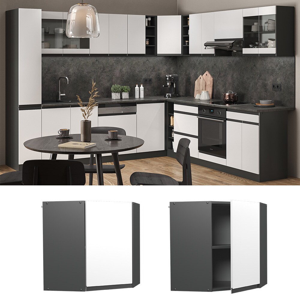 Vicco Eckh&auml;ngeschrank K&uuml;chenschrank K&uuml;chenm&ouml;bel R-Line J-Shape Anthrazit Wei&szlig; 57 cm modern 