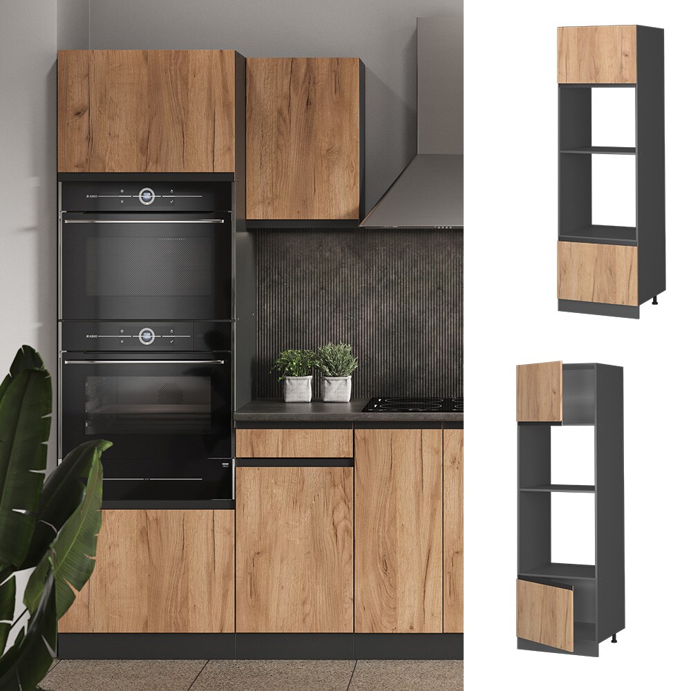 Vicco Mikrowellenschrank K&uuml;chenschrank K&uuml;chenm&ouml;bel R-Line J-Shape Anthrazit Eiche 60 cm modern 