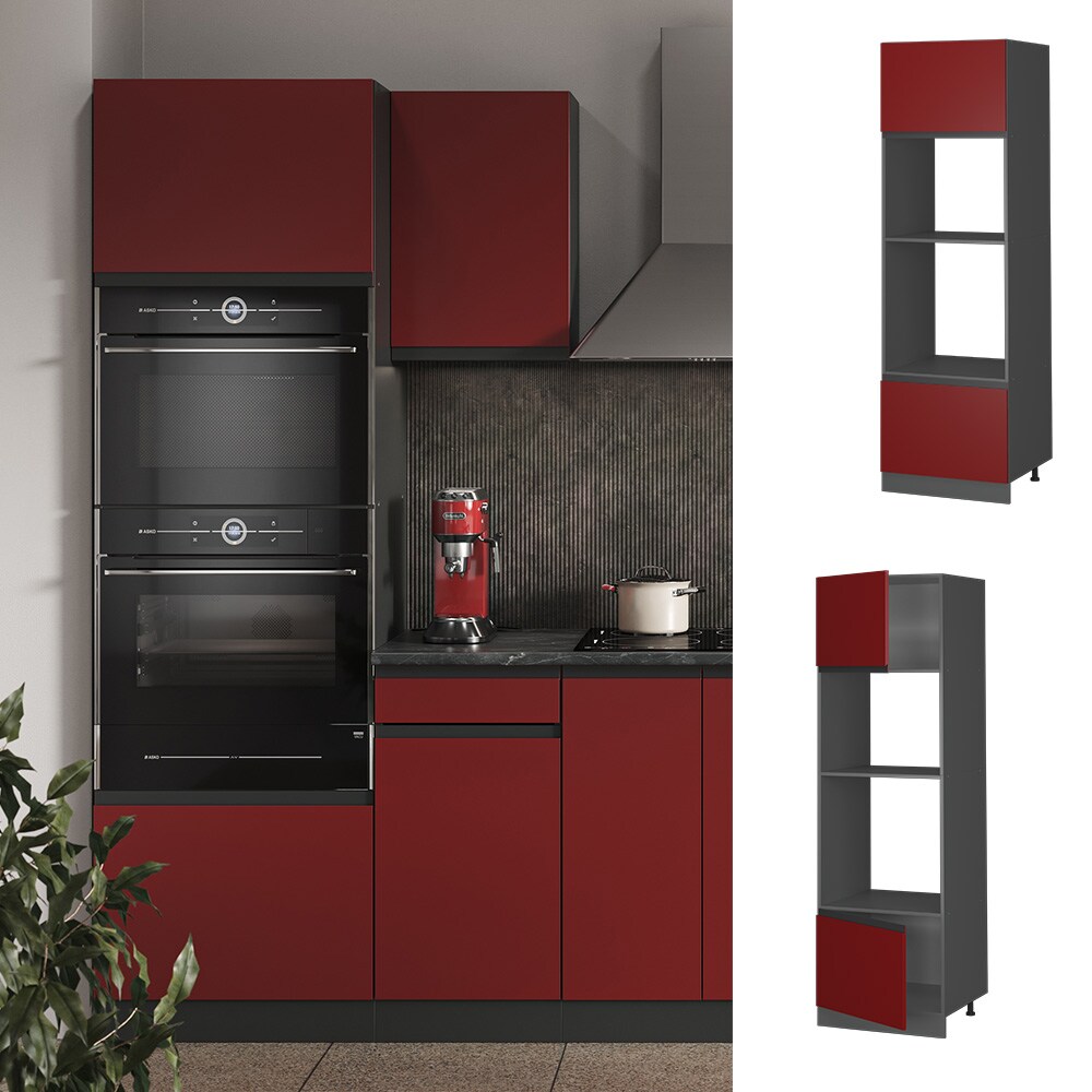 Vicco Mikrowellenschrank K&uuml;chenschrank K&uuml;chenm&ouml;bel R-Line J-Shape Anthrazit Rot 60 cm modern 