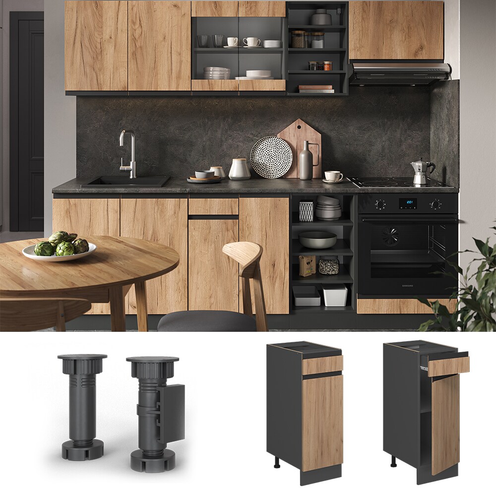 Vicco Schubunterschrank K&uuml;chenschrank K&uuml;chenm&ouml;bel R-Line J-Shape Anthrazit Eiche 30 cm modern 