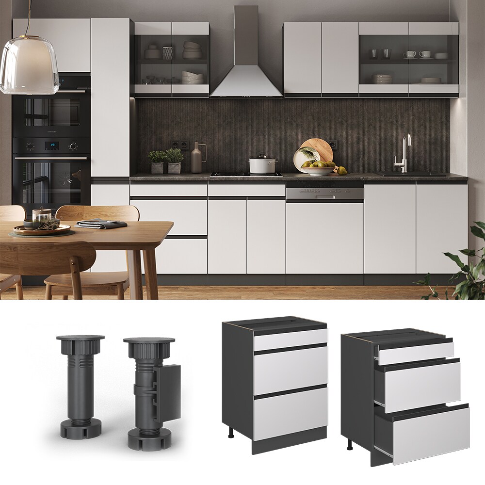 Vicco Schubladenunterschrank K&uuml;chenschrank K&uuml;chenm&ouml;bel R-Line J-Shape Anthrazit Wei&szlig; 60 cm modern 