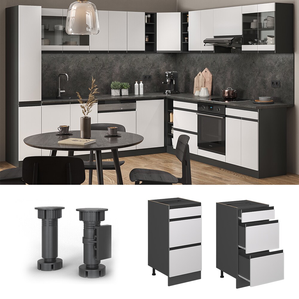 Vicco Schubladenunterschrank K&uuml;chenschrank K&uuml;chenm&ouml;bel R-Line J-Shape Anthrazit Wei&szlig; 40 cm modern 