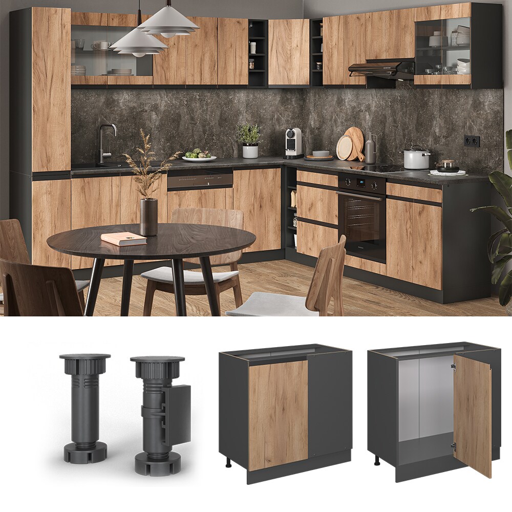 Vicco Eckunterschrank K&uuml;chenschrank K&uuml;chenm&ouml;bel R-Line J-Shape Anthrazit Eiche 86 cm modern 