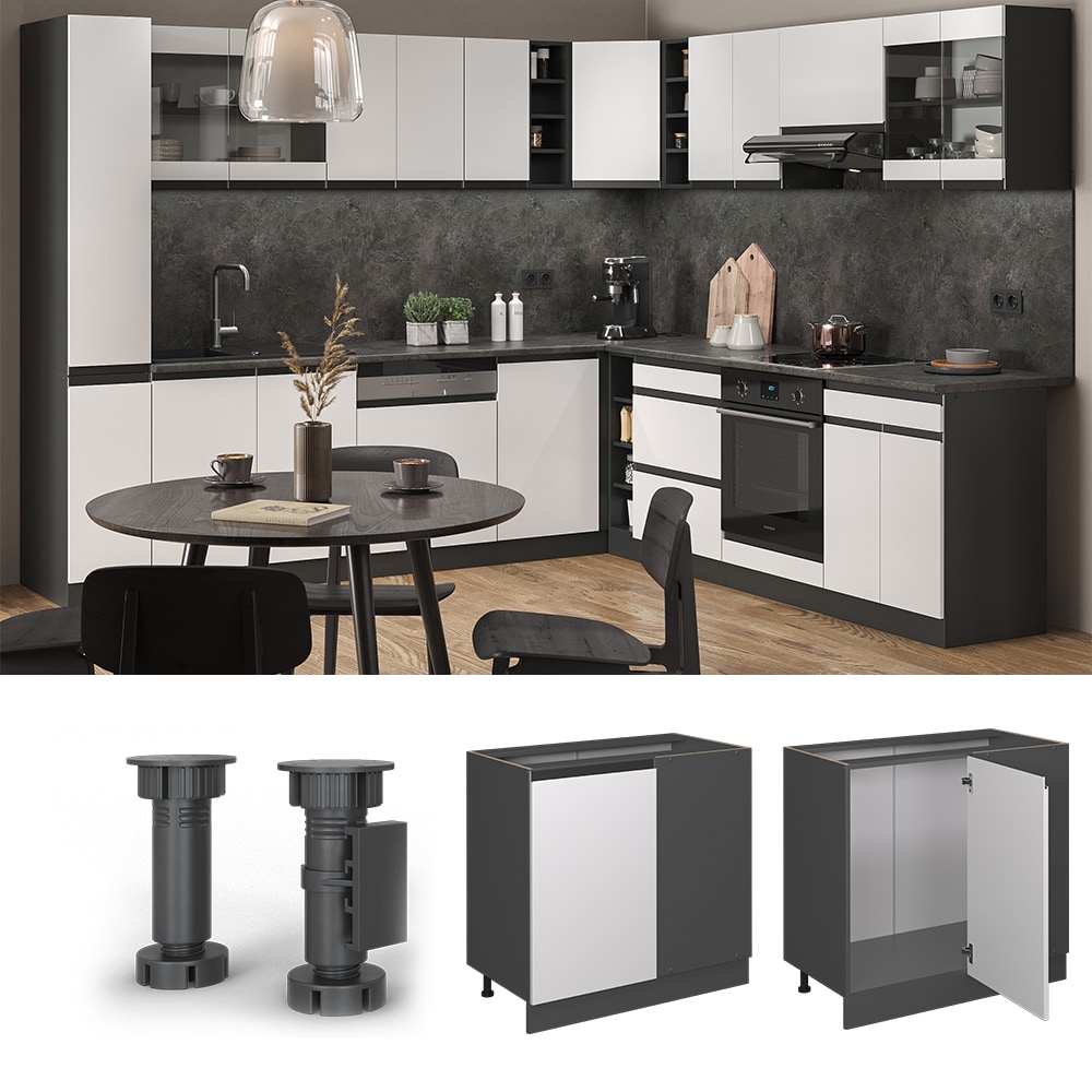 Vicco Eckunterschrank K&uuml;chenschrank K&uuml;chenm&ouml;bel R-Line J-Shape Anthrazit Wei&szlig; 86 cm modern 