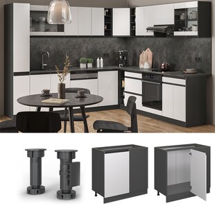 Vicco Eckunterschrank Küchenschrank Küchenmöbel R-Line J-Shape Anthrazit Weiß 86 cm modern 