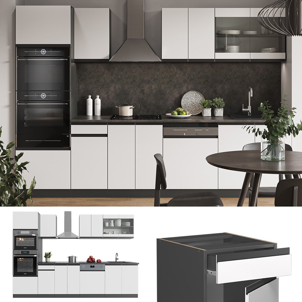 Vicco K&uuml;chenzeile K&uuml;chenblock Einbauk&uuml;che R-Line J-Shape Anthrazit Wei&szlig; 300 cm modern K&uuml;chenschr&auml;nke K&uuml;chenm&ouml;bel 