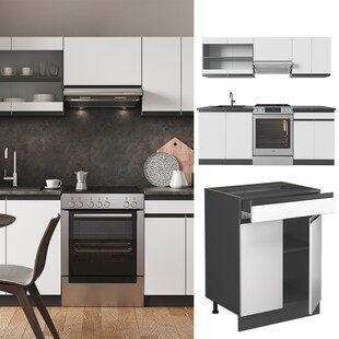 Vicco Küchenzeile Küchenblock Einbauküche R-Line J-Shape Anthrazit Weiß 200 cm modern Küchenschränke Küchenmöbel 