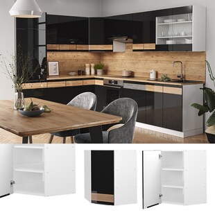 Vicco Eckhängeschrank Küchenschrank Küchenmöbel Fame-Line Weiß Schwarz Eiche 57 cm modern Hochglanz 