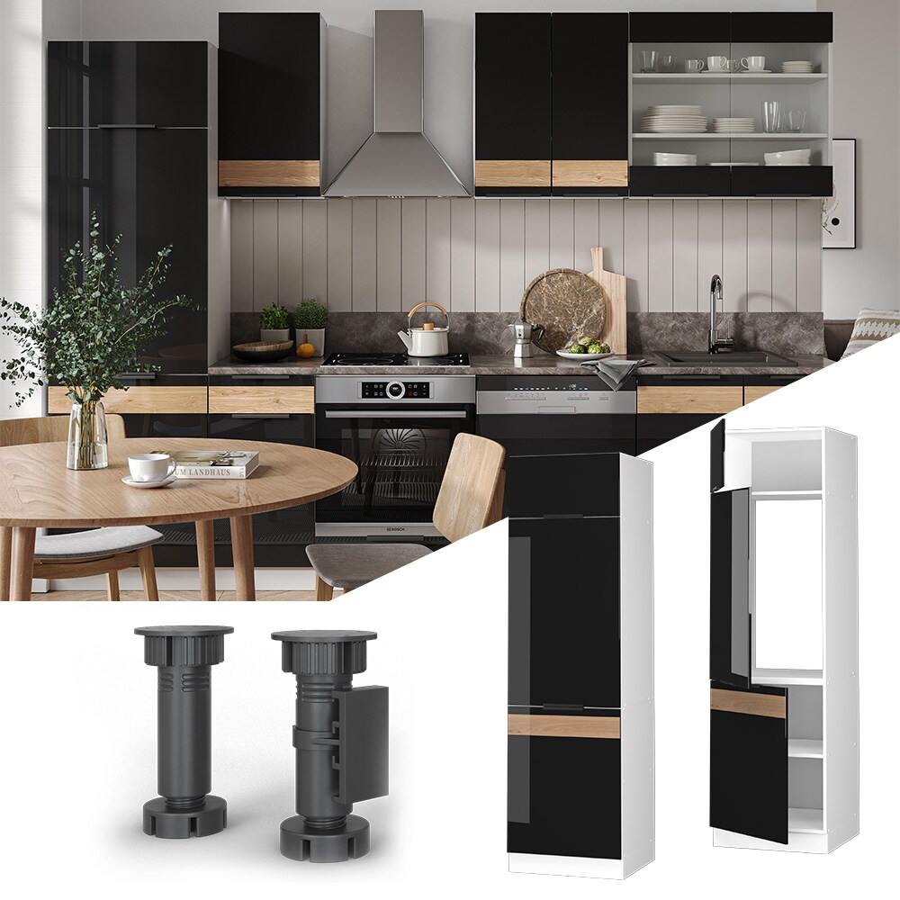 Vicco K&uuml;hlumbauschrank K&uuml;chenschrank K&uuml;chenm&ouml;bel Fame-Line Wei&szlig; Schwarz Eiche 60 cm modern Hochglanz 