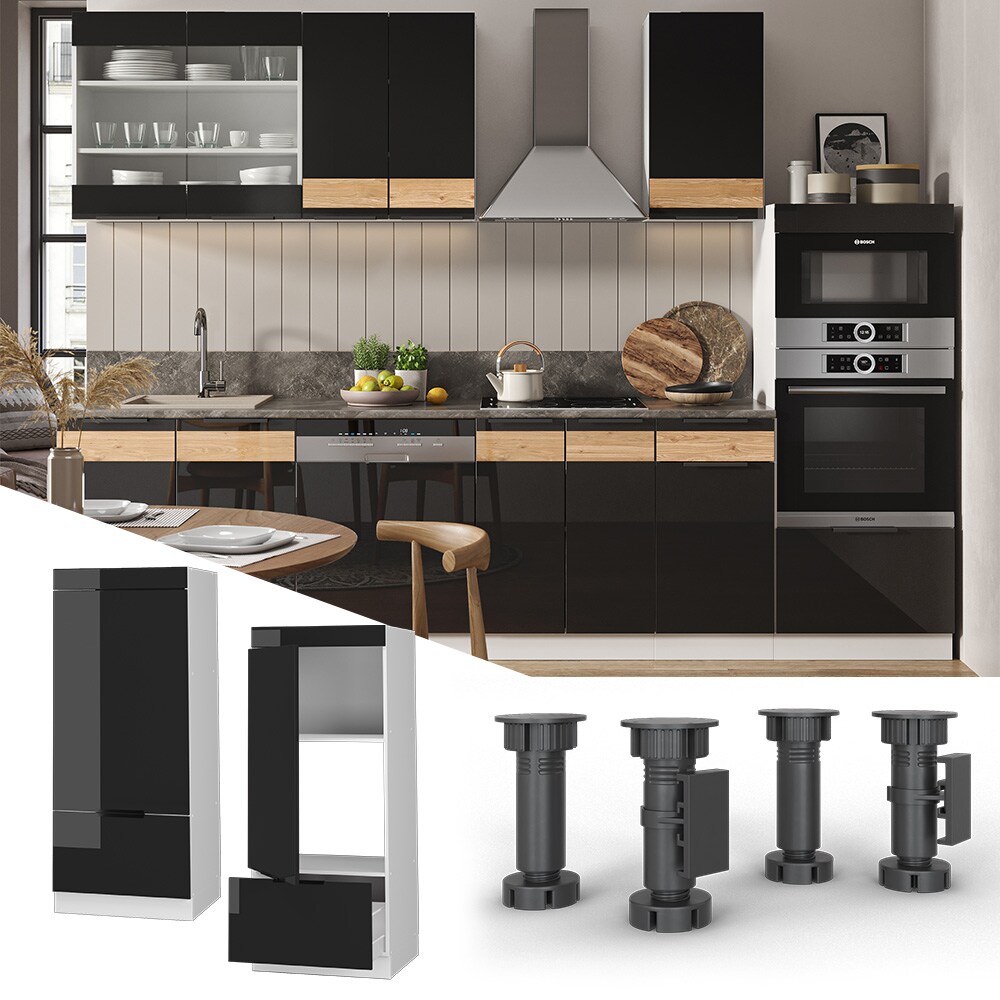 Vicco Mikrowellenschrank K&uuml;chenschrank K&uuml;chenm&ouml;bel Fame-Line Wei&szlig; Schwarz 60 cm modern Hochglanz 