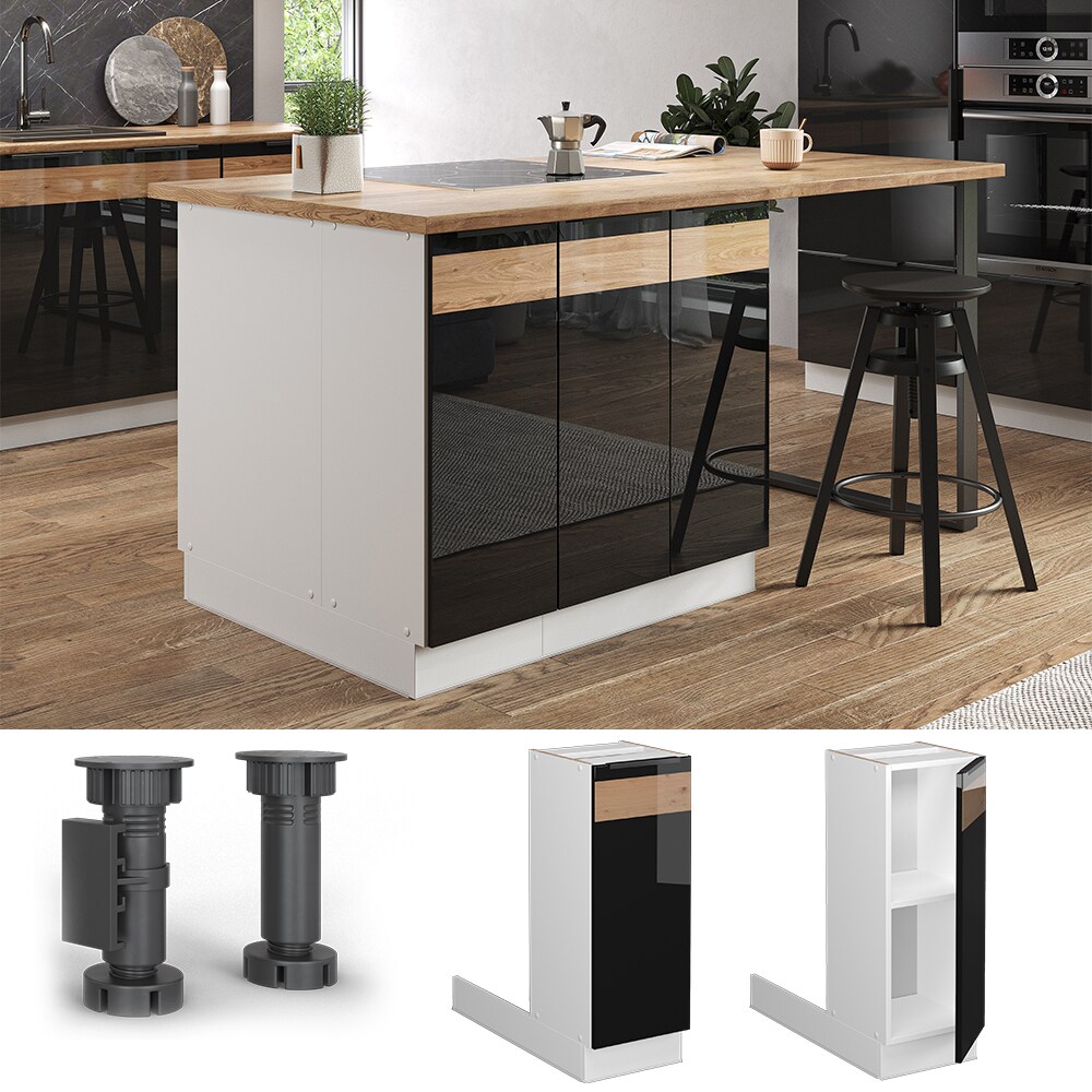 Regalinselunterschrank Küchenschrank Küchenmöbel Fame-Line Weiß Schwarz Eiche 30 cm modern Hochglanz