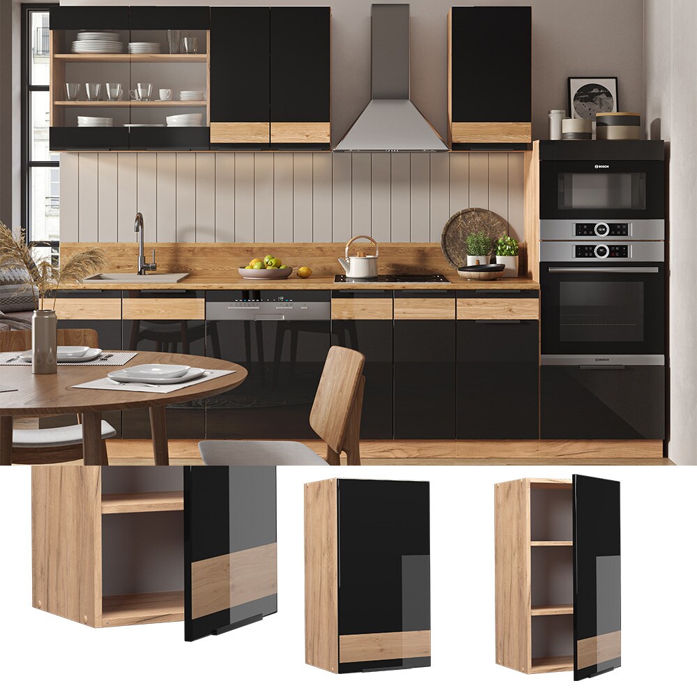 Vicco H&auml;ngeschrank K&uuml;chenschrank K&uuml;chenm&ouml;bel Fame-Line Eiche Schwarz 40 cm modern Hochglanz 