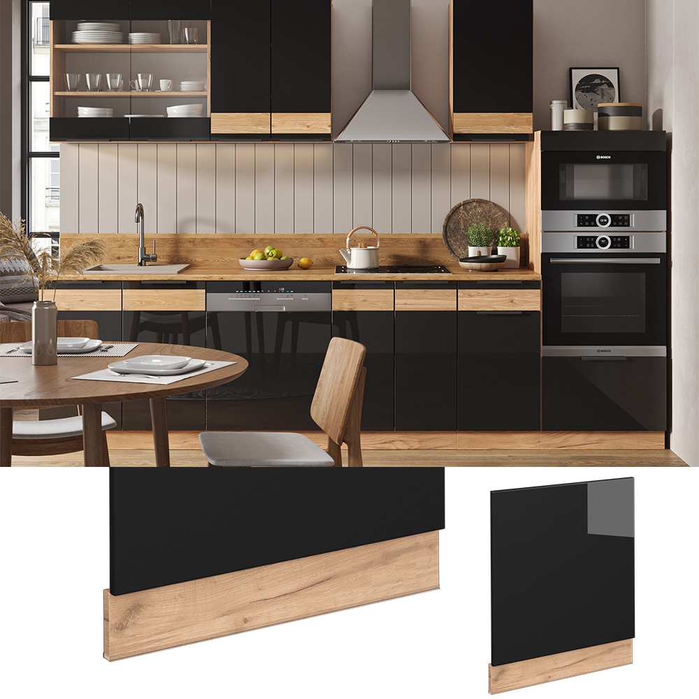 Vicco Geschirrsp&uuml;lerblende Geschirrsp&uuml;lfront K&uuml;chenm&ouml;bel Fame-Line Eiche Schwarz 60 cm modern Hochglanz 