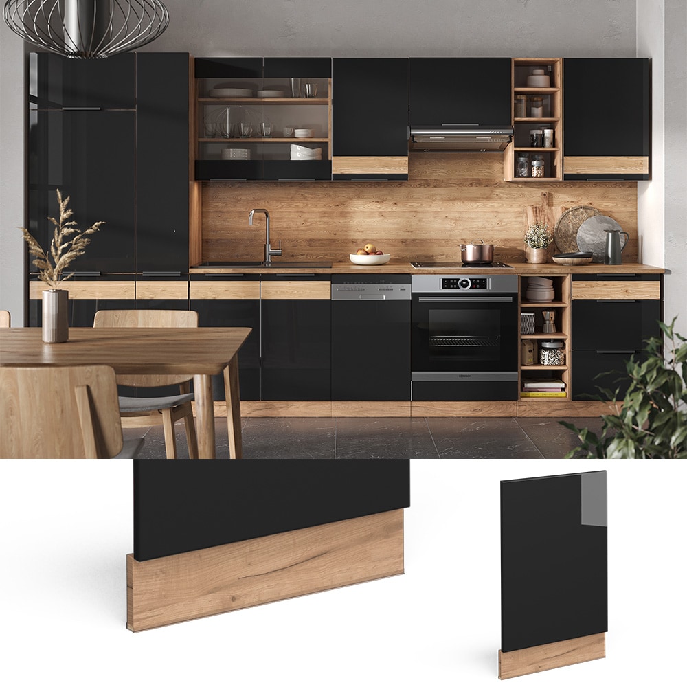 Vicco Geschirrsp&uuml;lerblende Geschirrsp&uuml;lfront K&uuml;chenm&ouml;bel Fame-Line Eiche Schwarz 45 cm modern Hochglanz 