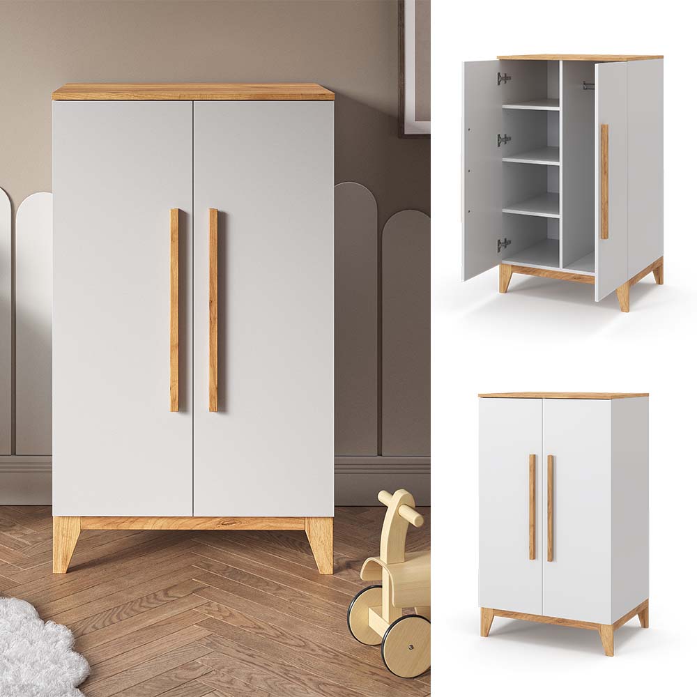 VitaliSpa Kleiderschrank Malia 120x70cm wei&szlig;, Schrank f&uuml;r Kinderzimmer, 4 F&auml;cher 