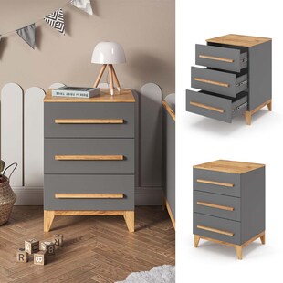 VitaliSpa Kommode Malia 60x88cm für Kinderzimmer, Schrank mit 3 Schubladen, grau 
