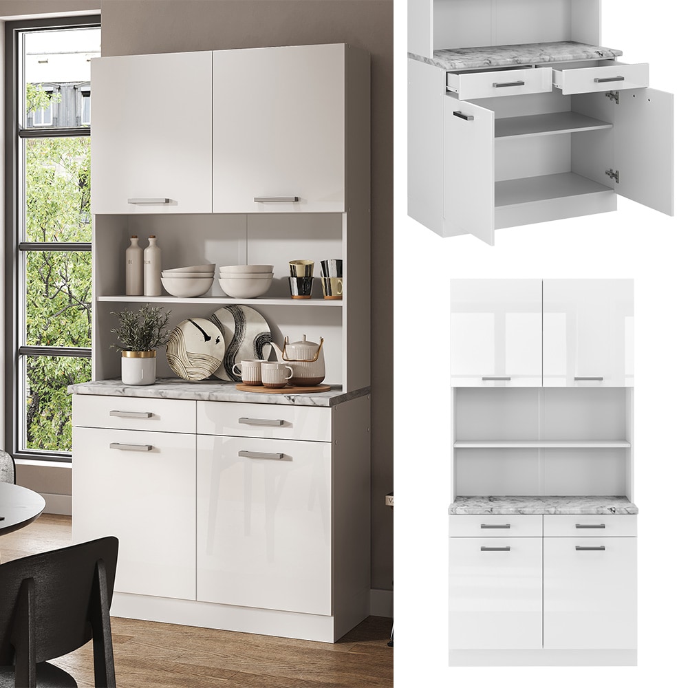 Vicco Buffetk&uuml;che K&uuml;chenzeile K&uuml;chenblock R-Line Wei&szlig; Hochglanz modern 100 cm Arbeitsplatte K&uuml;chenschr&auml;nke K&uuml;chenm&ouml;bel 